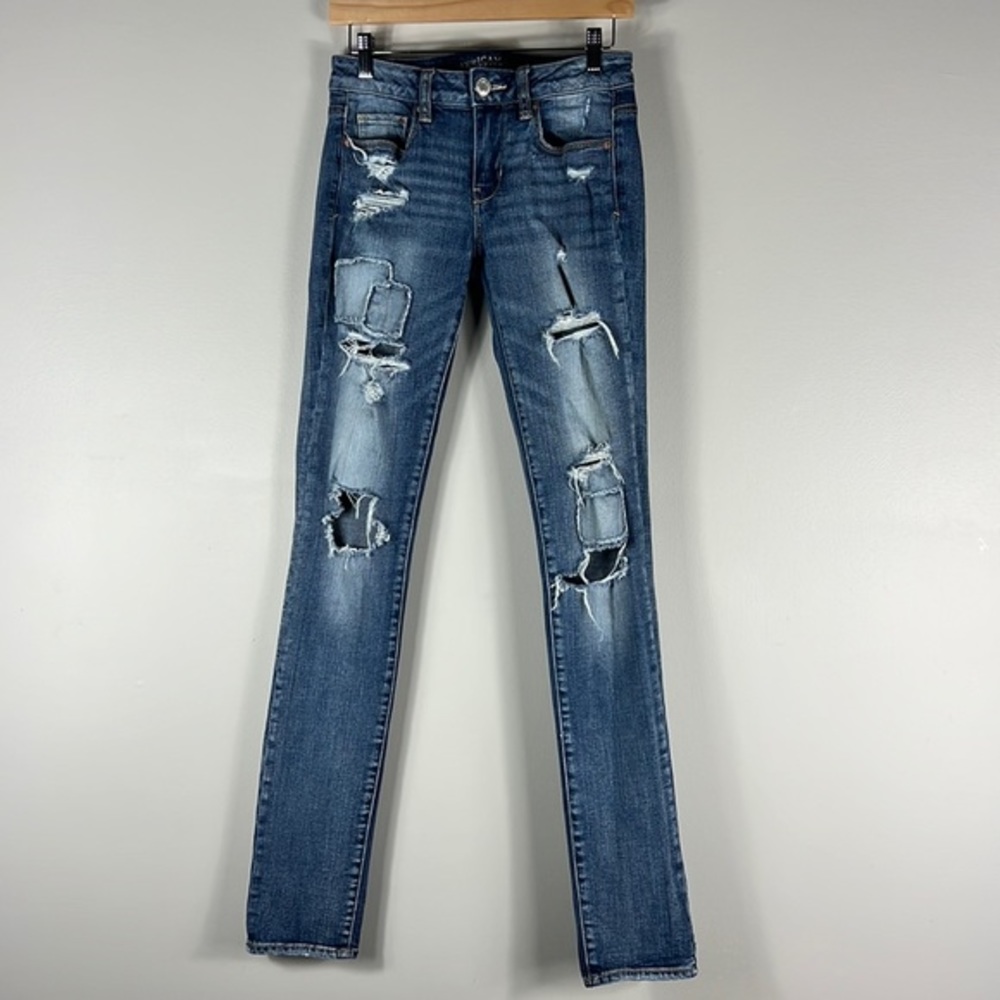 American Eagle Distressed Patchwork Tall Skinny J… - image 1